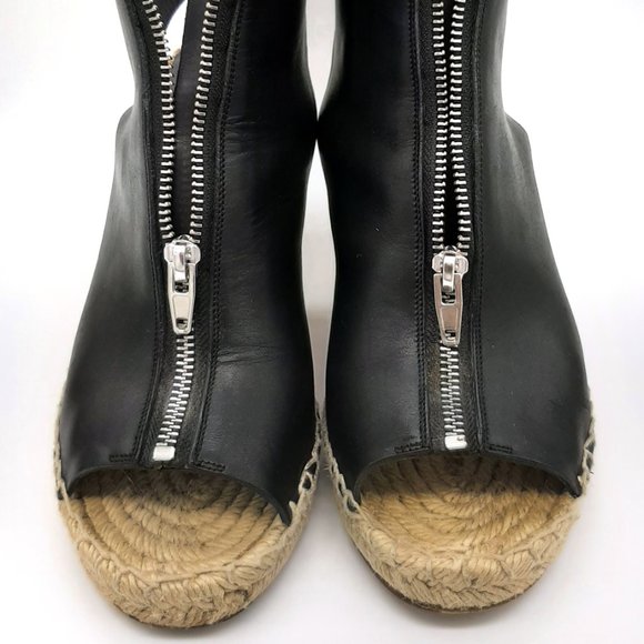 CELINE Wedge Espadrilles Black Leather Front Zip SZ 39 - Picture 3 of 10